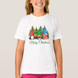 Watercolor Gnomes Grönt God jul Girl T Shirt