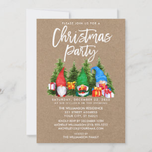 Watercolor Gnomes jul Party Kraft Inbjudningar