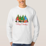 Watercolor Gnomes Red God jul Long T Shirt<br><div class="desc">God jul Colorful Roligt Watercolor Gnomes with Julklapp Helgdag T-Shirt with Gräs Träd and String Ljus.</div>