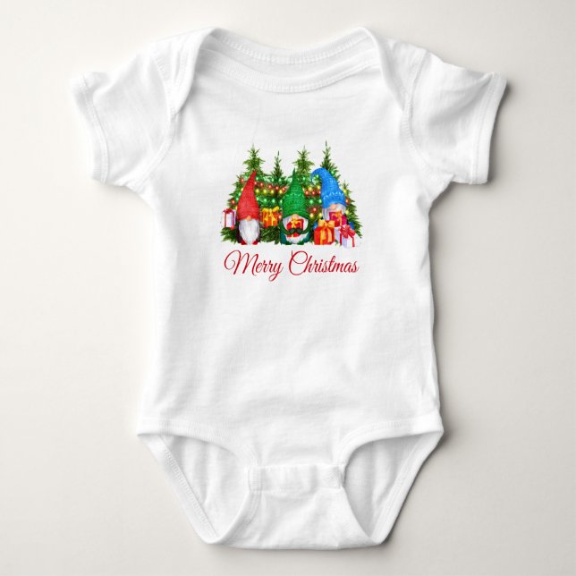 Watercolor Gnomes Red God jul T Shirt (Framsida)