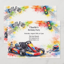 Watercolor Go Kart Boy Birthday Party
