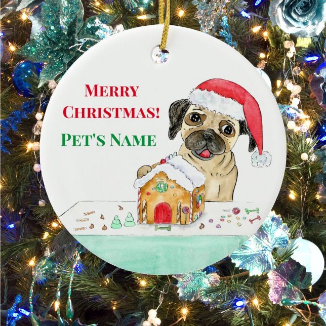 Watercolor God jul Fransk Bulldog Julgransprydnad Keramik (Skapare uppladdad)