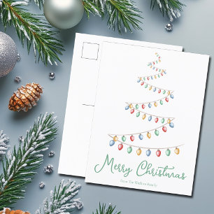 Watercolor God jul Ljus Träd Modern Helg Vykort