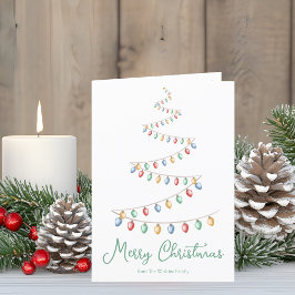 Watercolor God jul Ljus Träd Modern Helgkort