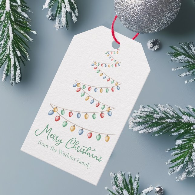 Watercolor God jul Ljus Träd Modern Presentetikett (Skapare uppladdad)