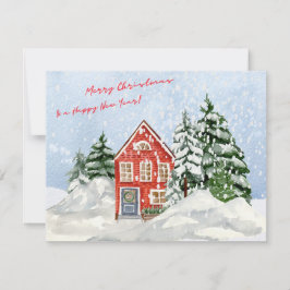 Watercolor God jul Mysigt House under Snö Julkort