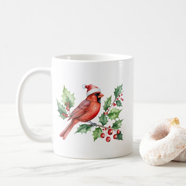 Watercolor God jul Red Cardinal & Berries Kaffemugg (Med munk)