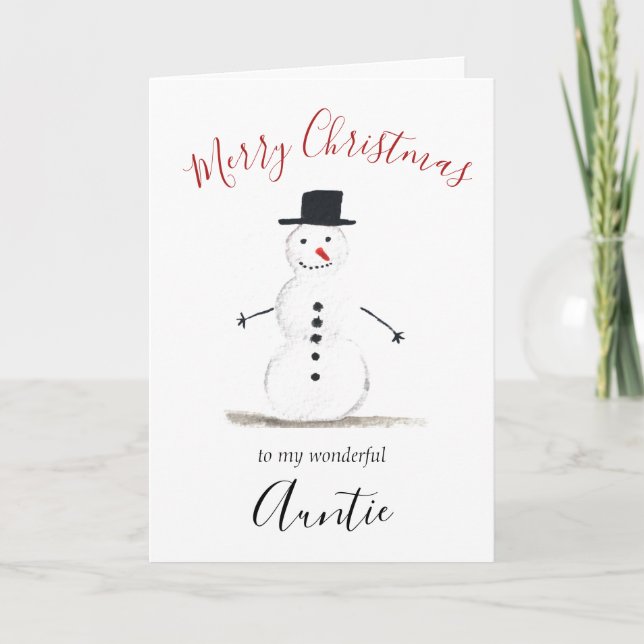 Watercolor God jul Snögubbe Auntie Helgkort (Framsida)