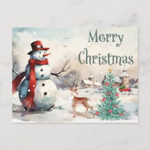 Watercolor God jul Snögubbe Helg Vykort