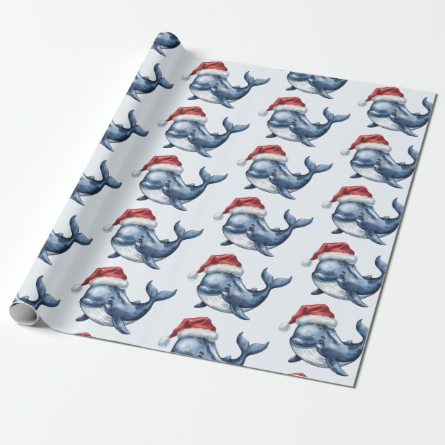 Watercolor God jul Whale Teckning Presentpapper (Utrullad)