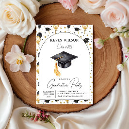 Watercolor Gold Balloon Graduation Invite Inbjudningar