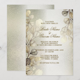 Watercolor Golden Eucalyptus Elegant bröllop Shiny Inbjudningar