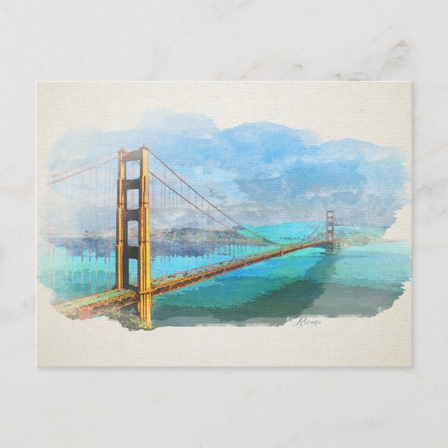 Watercolor Golden Grind Bridge San Francisco Vykort (Framsida)