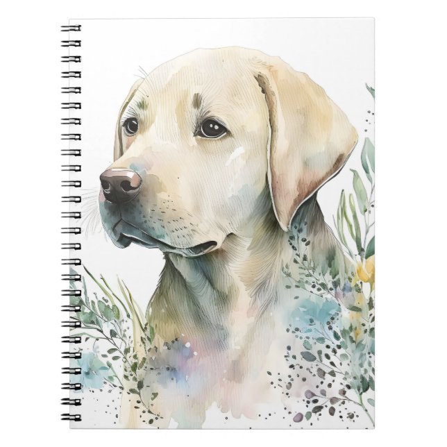Watercolor Golden Labrador Retriever och Flowers Anteckningsbok (Framsidan)