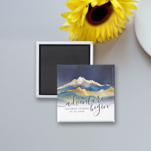 Watercolor Golden Mountains Bröllop spara datum Magnet