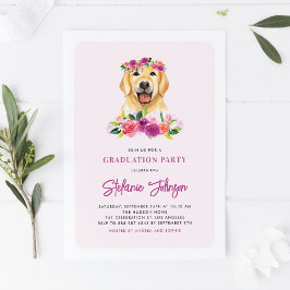Watercolor Golden Retriever Blommigt Studenten Inbjudningar