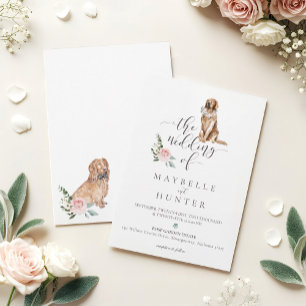Watercolor Golden Retriever, Cocker Spain Blommigt Inbjudningar