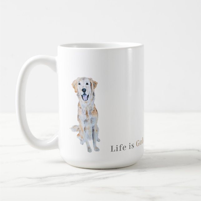 Watercolor Golden Retriever Hund Kaffemugg (Vänster)