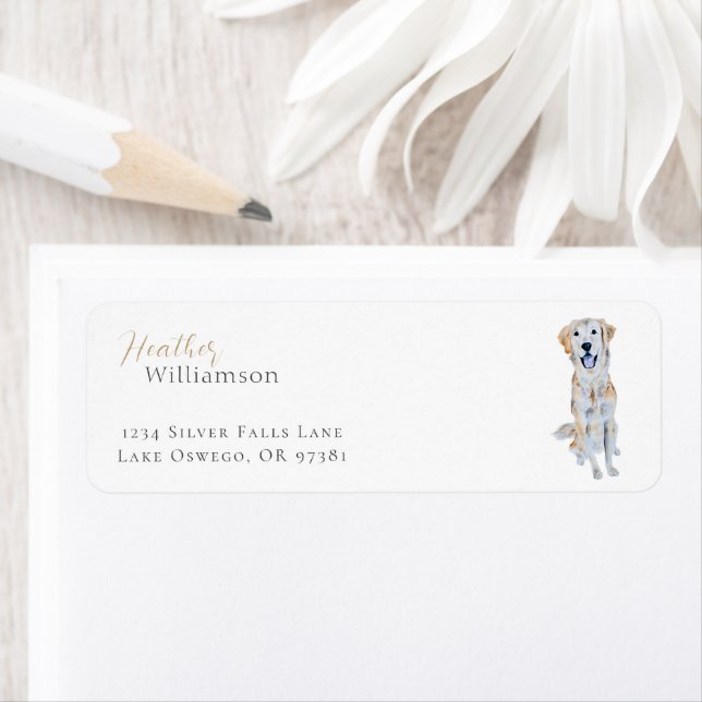 Watercolor Golden Retriever Hund Returadress Etikett (Insitu)