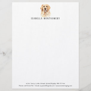 Watercolor Golden Retriever Letterhead Brevhuvud
