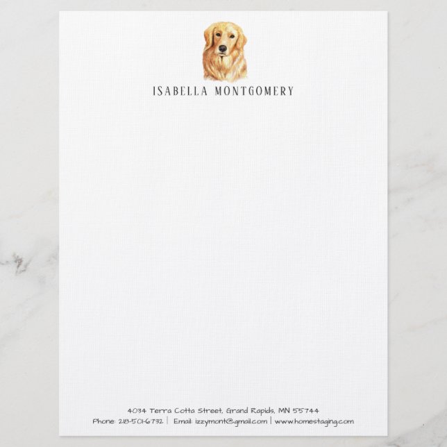 Watercolor Golden Retriever Letterhead Brevhuvud (Framsida)