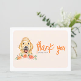 Watercolor Golden Retriever Peach Flowers Birthday Tack Kort