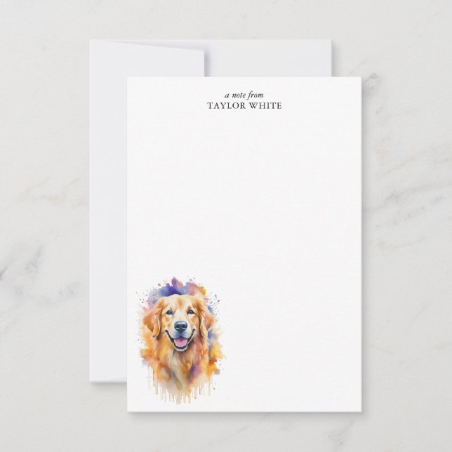 Watercolor Golden Retriever Personlig Tack Anteckningskort (Framsida)