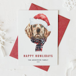 Watercolor Golden Retriever Santa Lycklig Howliday Helg Vykort