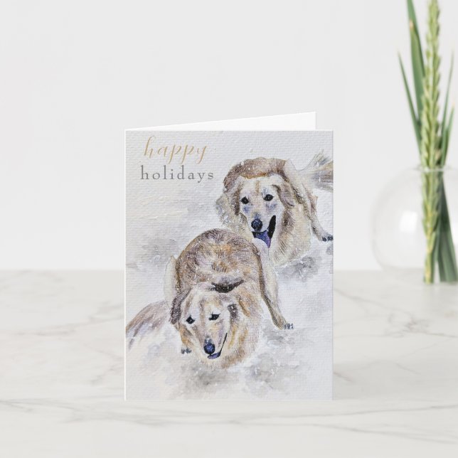 Watercolor Golden Retriever Snowy Helgdag Kort (Framsida)