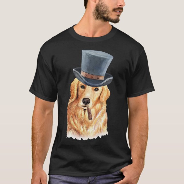 Watercolor Golden Retriever Top hat T Shirt (Framsida)