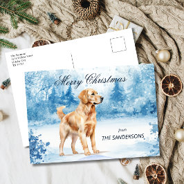 Watercolor Golden Retriever Winter Christmas Helg Vykort