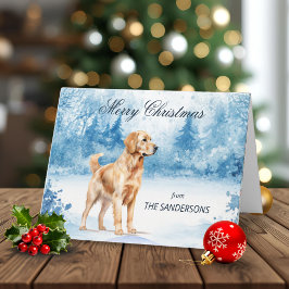 Watercolor Golden Retriever Winter Christmas Helgkort