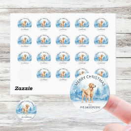 Watercolor Golden Retriever Winter Christmas Runt Klistermärke