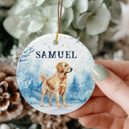 Watercolor Golden Retriever Winter Scene Christmas Julgransprydnad Keramik