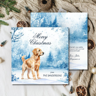 Watercolor Golden Retriever Winter Scene Christmas Julkort