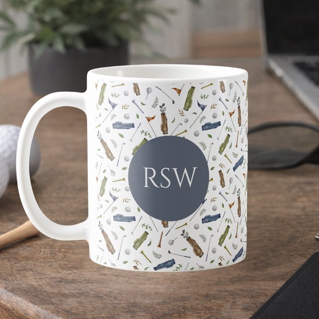 Watercolor Golf Monogram Mug | Birthday for Him Kaffemugg (Skapare uppladdad)