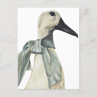 Watercolor Goose i Scarf Vykort