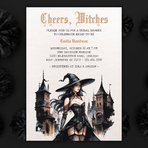 Watercolor Goth Witch Halloween Möhippa Inbjudningar