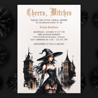 Watercolor Goth Witch Halloween Möhippa Inbjudningar