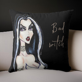 Watercolor Gothic Bad Witch Halloween Kudde