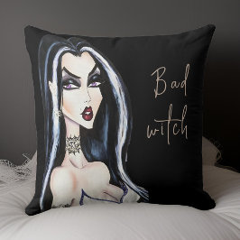 Watercolor Gothic Bad Witch Halloween Kudde