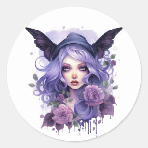 Watercolor Gothic Mörk Fairy Runt Klistermärke