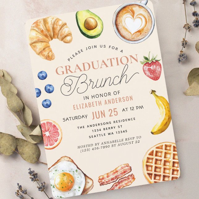 Watercolor Grad Brunch Studentfest Inbjudningar (Skapare uppladdad)