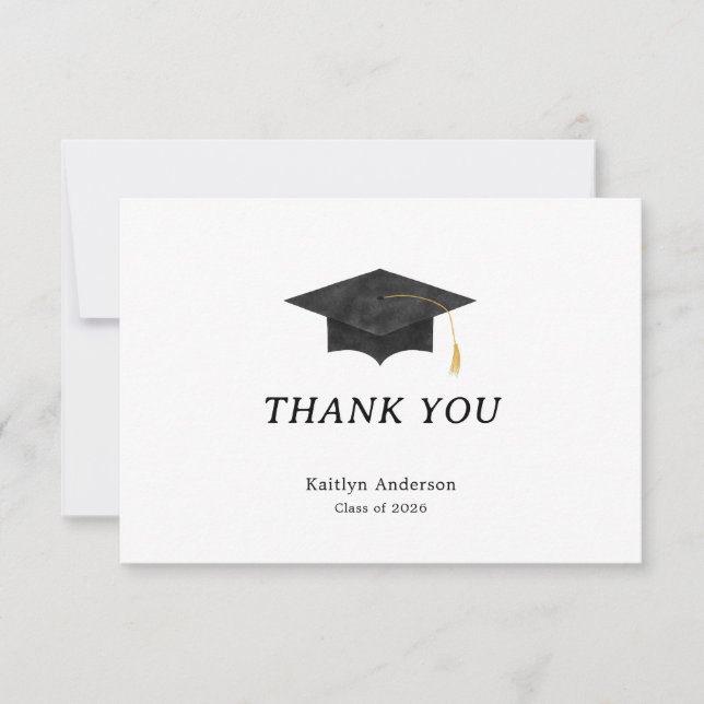 Watercolor Graduation Cap Thank You Card (Framsida)