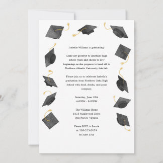 Watercolor Graduation Caps Grad Party Invitation Meddelande