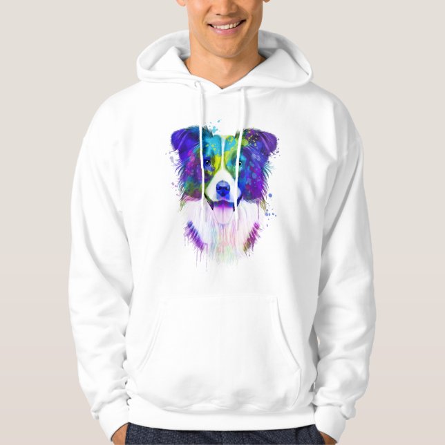 Watercolor Gräns Collie, Gräns Collie Hoodie (Framsida)