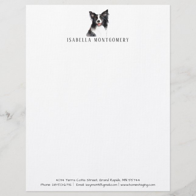 Watercolor Gräns Collie Letterhead Brevhuvud (Framsida)
