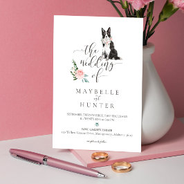 Watercolor Gräns Collie Pet & Blommigt Rosa ros Inbjudningar