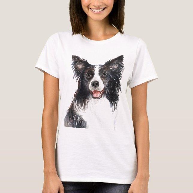 Watercolor Gräns Collie T Shirt (Framsida)