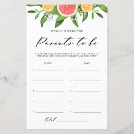 Watercolor Grapefruit How Old Baby Shower Game